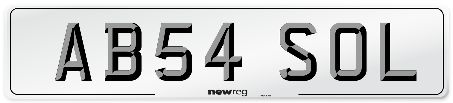 AB54 SOL Number Plate from New Reg